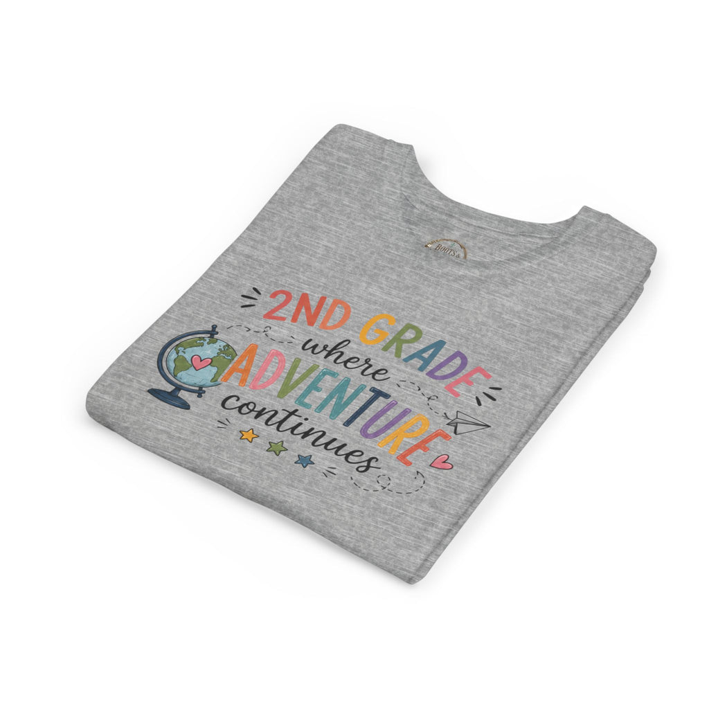 2nd Grade Adventure Graphic T-Shirt — Youth Back-to-School Globe Design