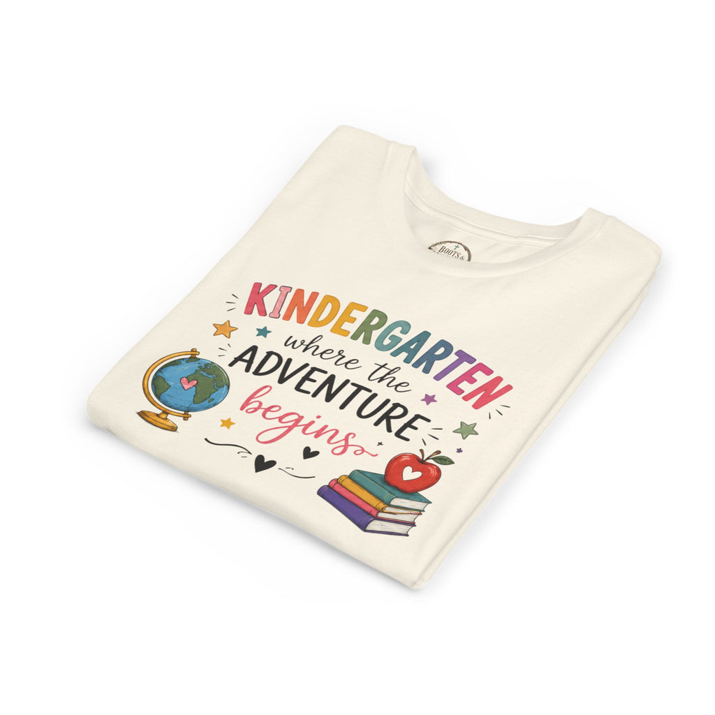 Kindergarten Adventure Graphic T-Shirt – "Kindergarten Where the Adventure Begins" Back-to-School Shirt