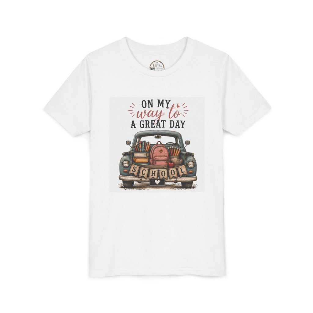 Youth Graphic T-Shirt - "On My Way to a Great Day" Back-to-School Car Design