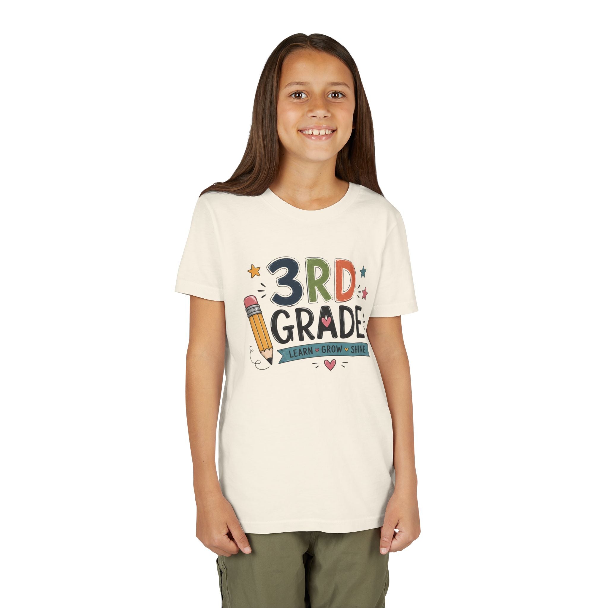 3rd Grade Graphic T-Shirt – 'Learn • Grow • Shine' Back-to-School Kids Shirt